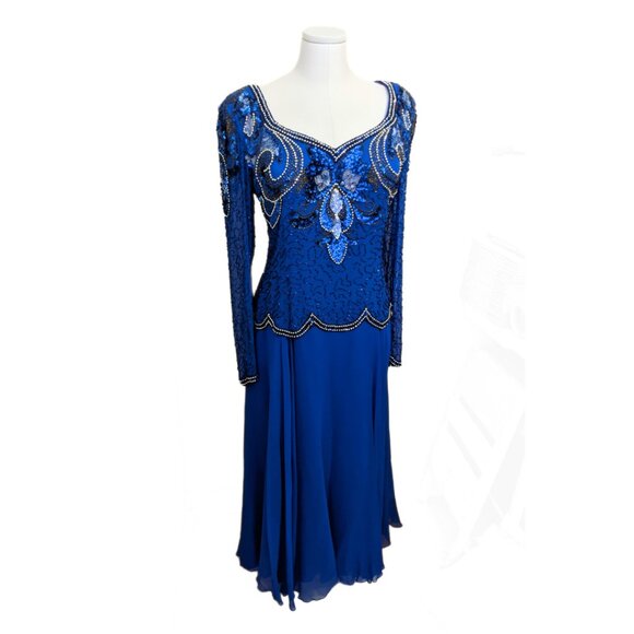 Vintage Augustat 80s Beaded Prom Gown Dress Art Deco Sequined Formal Sz 42/L - Picture 4 of 16